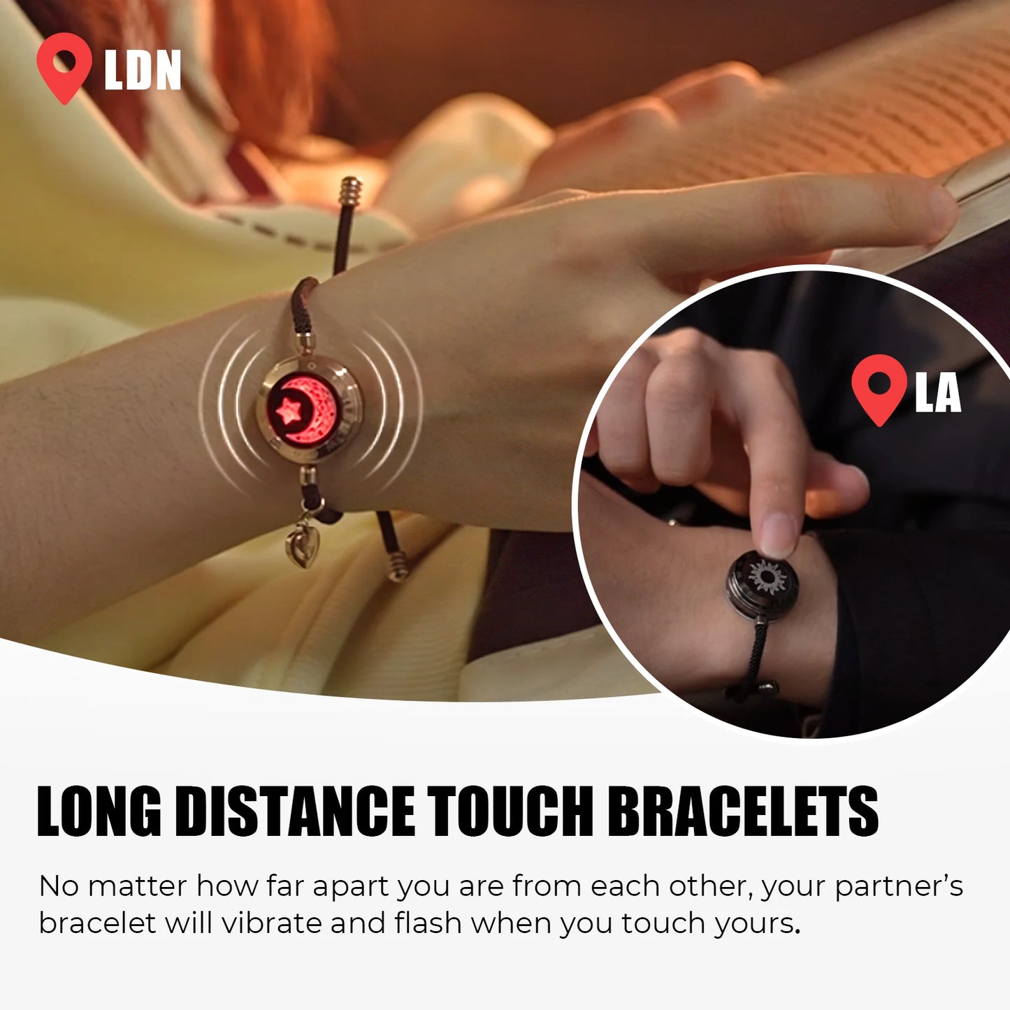 Sun and Moon totwoo Love Bracelets,Long Distance Relationship touch Light up & Vibrate Bracelets for Couples, Gifts - Homevalley.co.uk