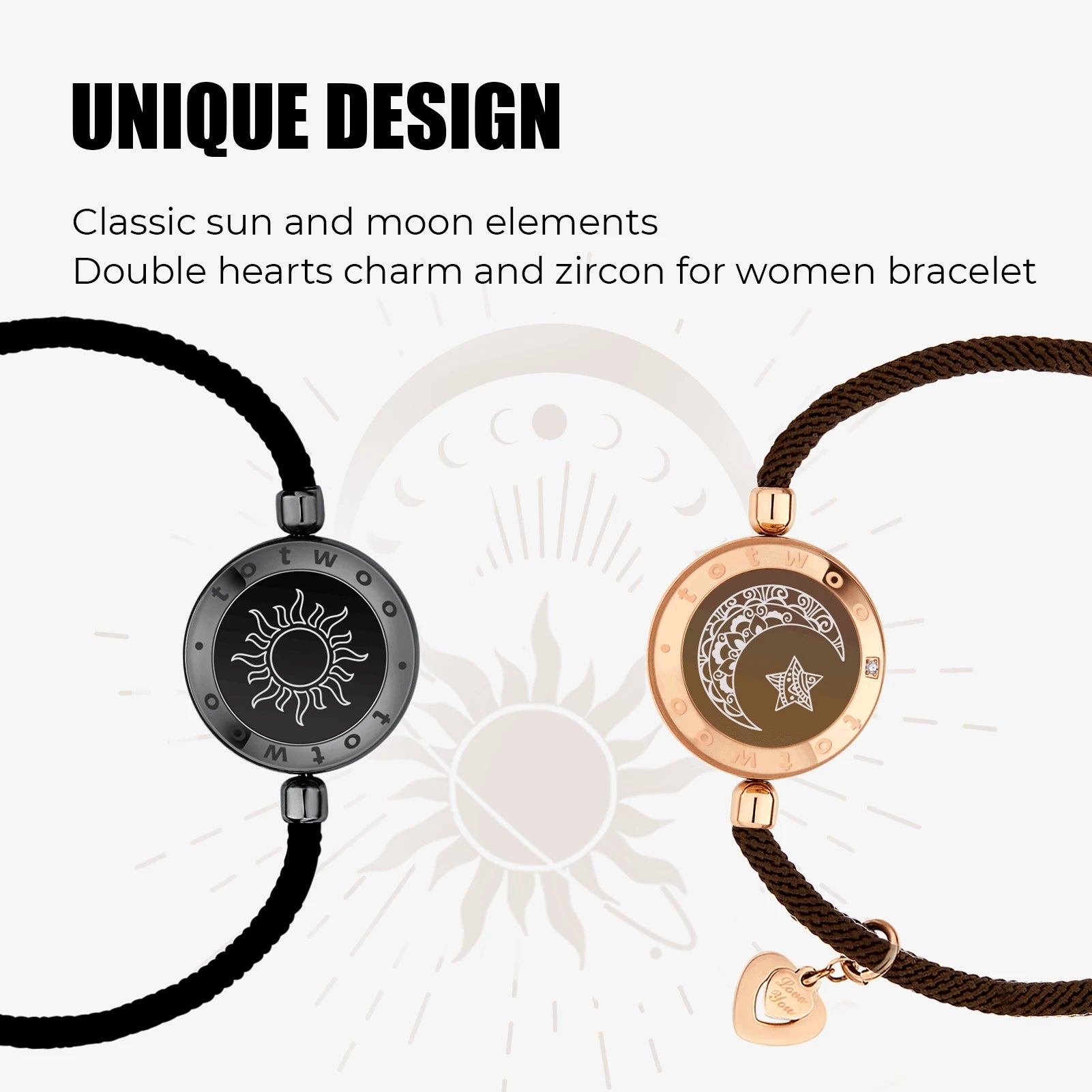 Sun and Moon totwoo Love Bracelets,Long Distance Relationship touch Light up & Vibrate Bracelets for Couples, Gifts - Homevalley.co.uk