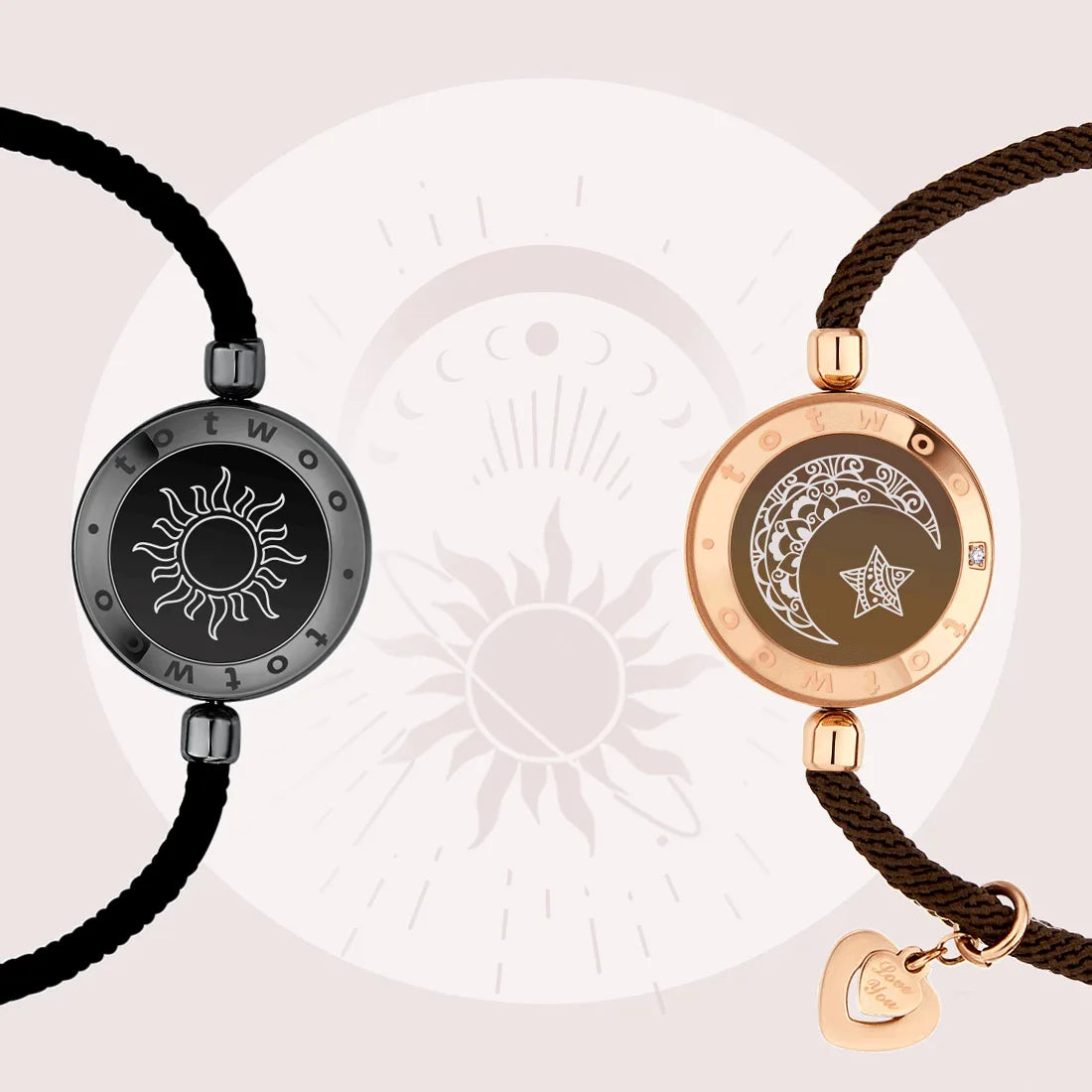 Sun and Moon totwoo Love Bracelets,Long Distance Relationship touch Light up & Vibrate Bracelets for Couples, Gifts - Homevalley.co.uk