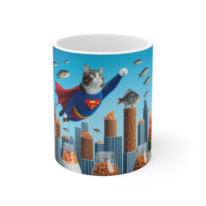 Super Man, Super Cat, Funny Cat Coffee Mug, Funny Pets Coffee Cup, 11oz, 15oz - Homevalley.co.uk