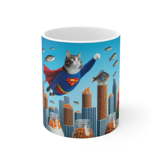 Super Man, Super Cat, Funny Cat Coffee Mug, Funny Pets Coffee Cup, 11oz, 15oz - Homevalley.co.uk