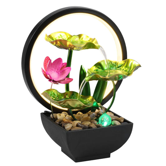 Tabletop Lotus Flowers Fountain Circulating Water LED Ring Lights - Homevalley.co.uk