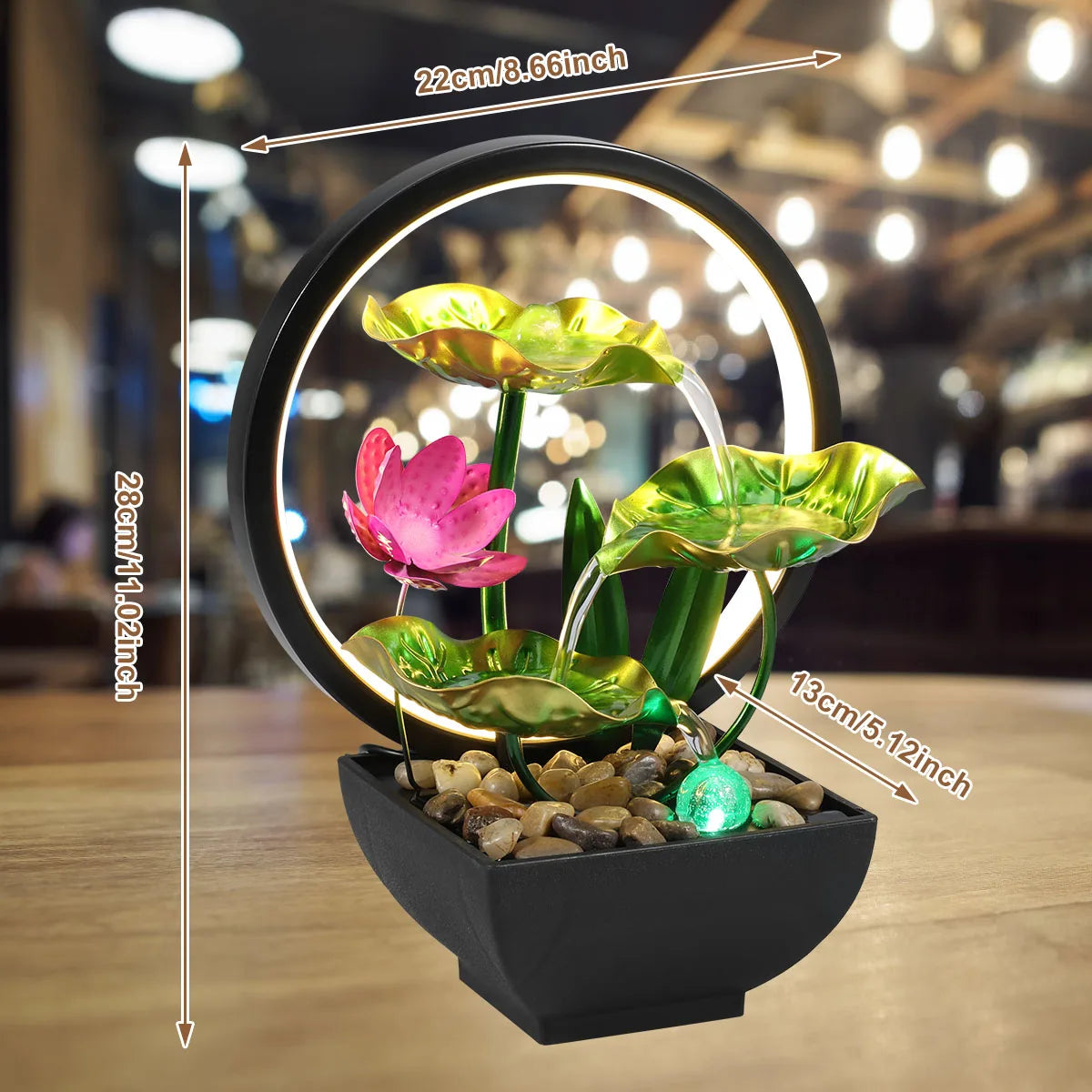 Tabletop Lotus Flowers Fountain Circulating Water LED Ring Lights - Homevalley.co.uk