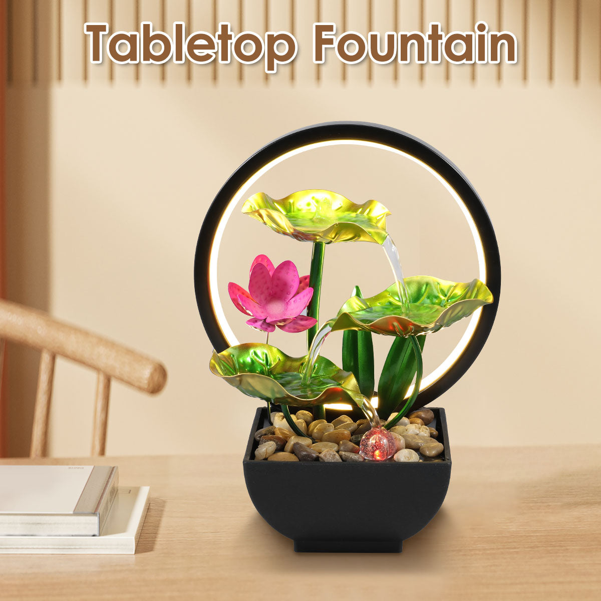 Tabletop Lotus Flowers Fountain Circulating Water LED Ring Lights - Homevalley.co.uk