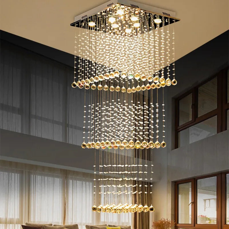 Teardrop Shape Translucent Luxury Crystal Long Staircase Chandelier - Homevalley.co.uk