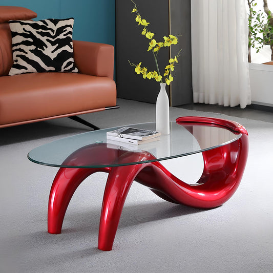 Tempered Glass Oval Minimalist Fashion Coffee Table - Homevalley.co.uk