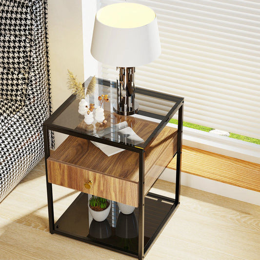 Tempered Glass Square Nightstand Table - Homevalley.co.uk