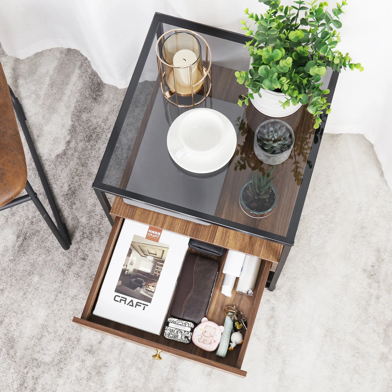 Tempered Glass Square Nightstand Table - Homevalley.co.uk