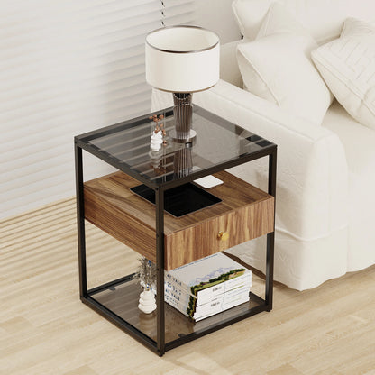 Tempered Glass Square Nightstand Table - Homevalley.co.uk