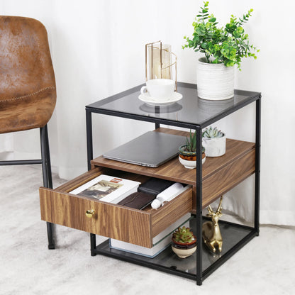 Tempered Glass Square Nightstand Table - Homevalley.co.uk
