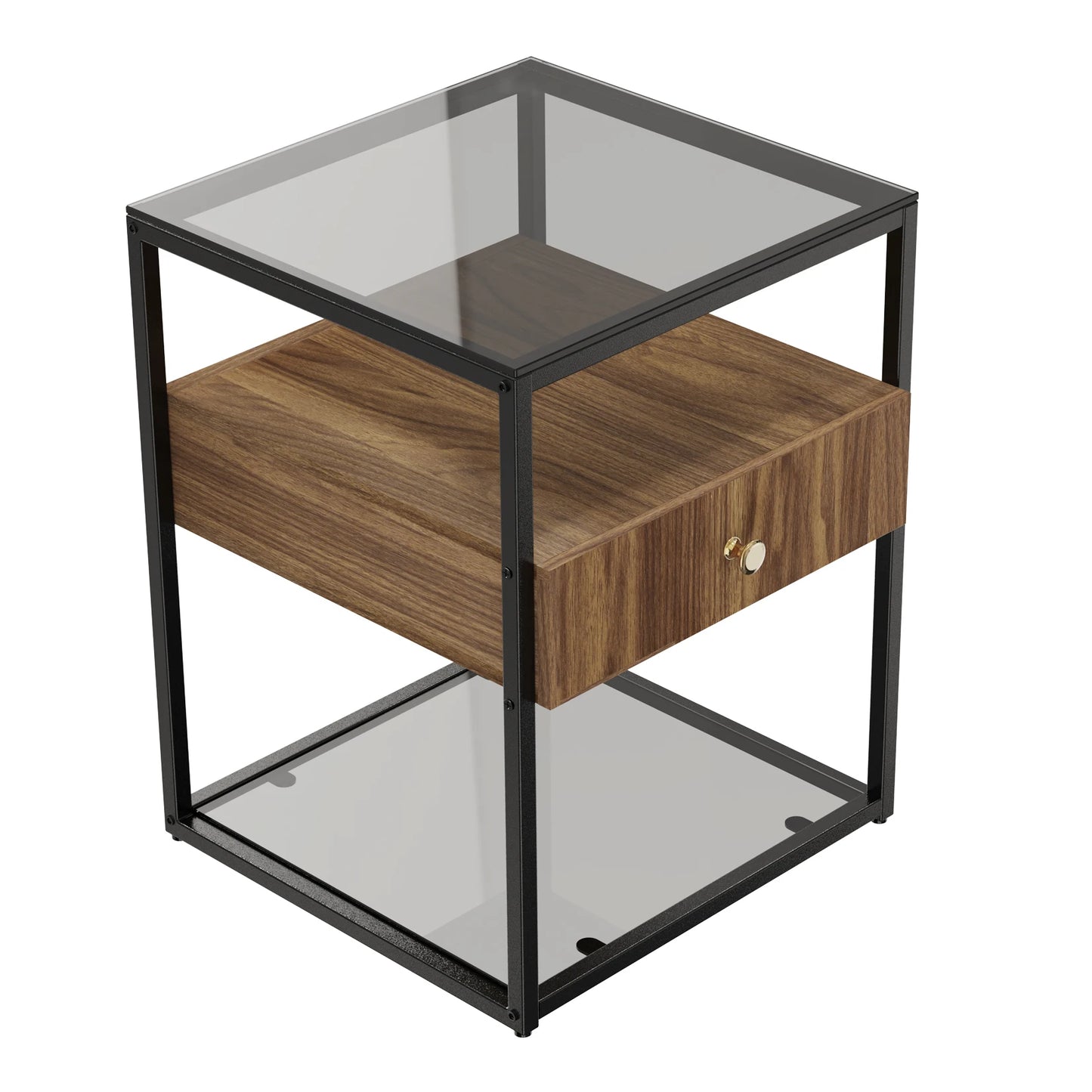 Tempered Glass Square Nightstand Table - Homevalley.co.uk