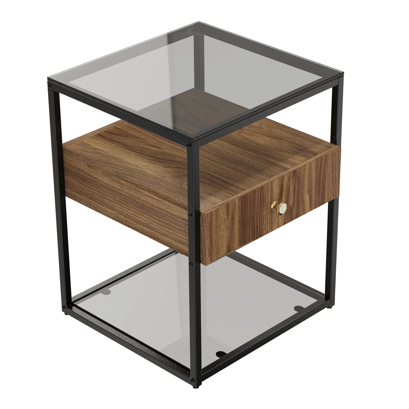Tempered Glass Square Nightstand Table - Homevalley.co.uk