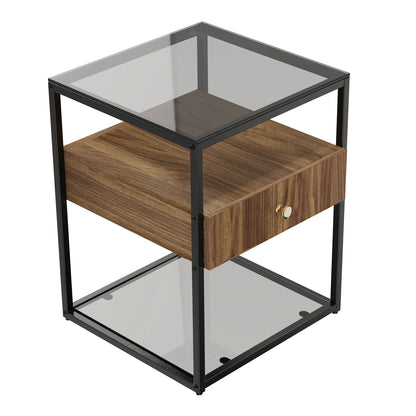 Tempered Glass Square Nightstand Table - Homevalley.co.uk