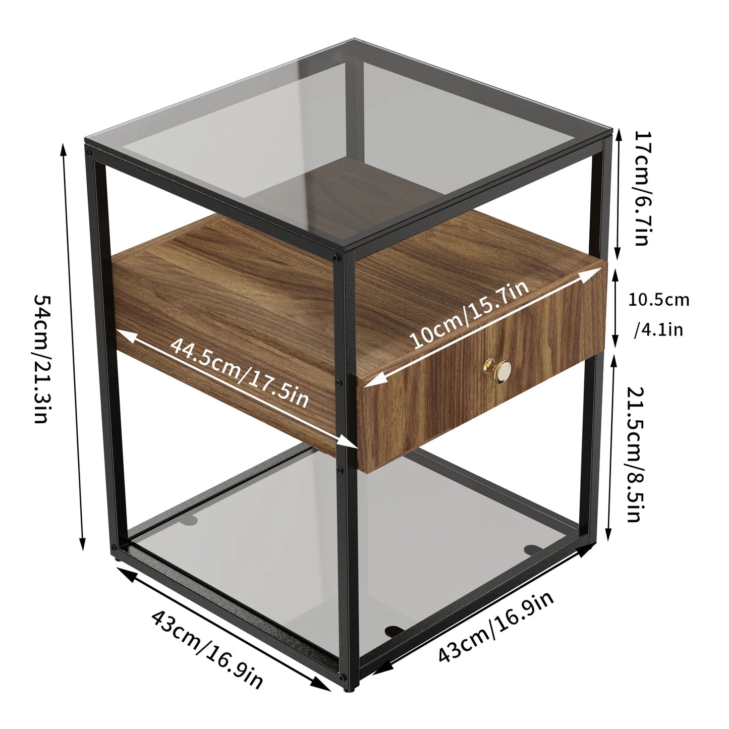 Tempered Glass Square Nightstand Table - Homevalley.co.uk