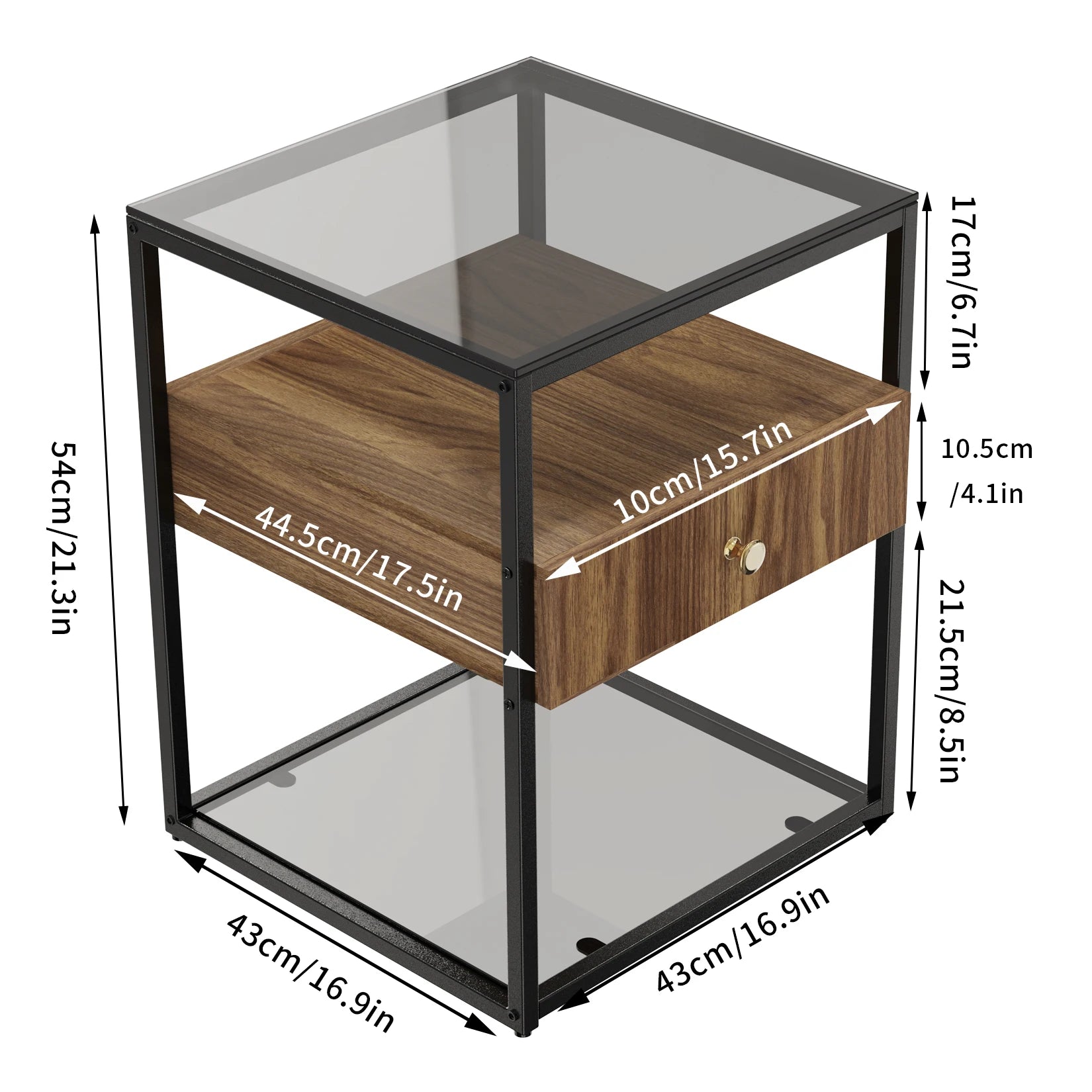 Tempered Glass Square Nightstand Table - Homevalley.co.uk
