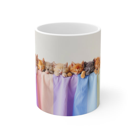 The Row of Kittens Ceramic Coffee Mug, Funny Pets Tea Cup, Gift for Her, Mother's Day, Gift Idea, 11oz, 15oz - Homevalley.co.uk