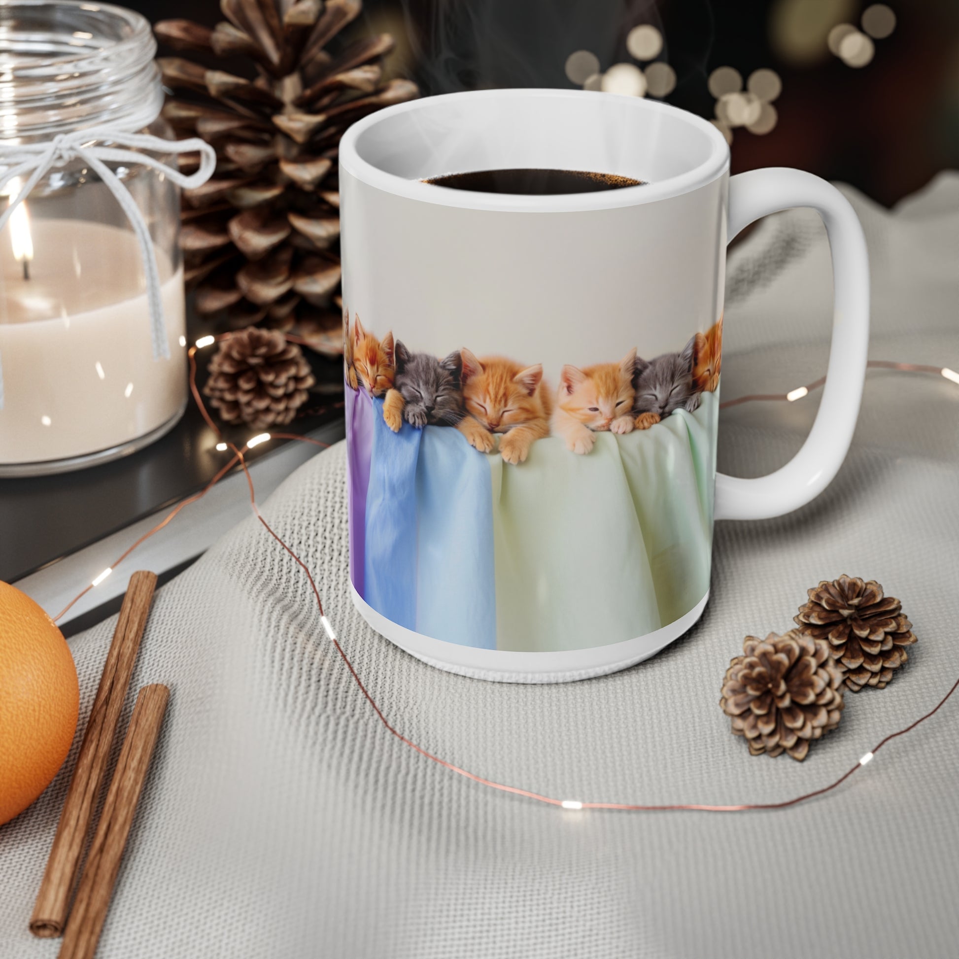 The Row of Kittens Ceramic Coffee Mug, Funny Pets Tea Cup, Gift for Her, Mother's Day, Gift Idea, 11oz, 15oz - Homevalley.co.uk