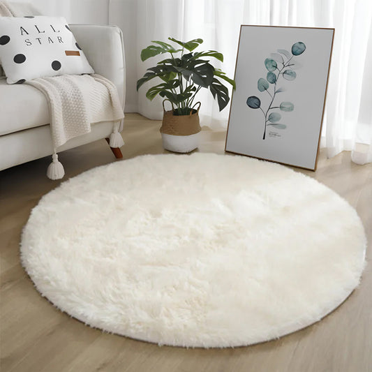 Thick Pile Fluffy White Super Soft Plush Round Rug Mat Carpet - Homevalley.co.uk