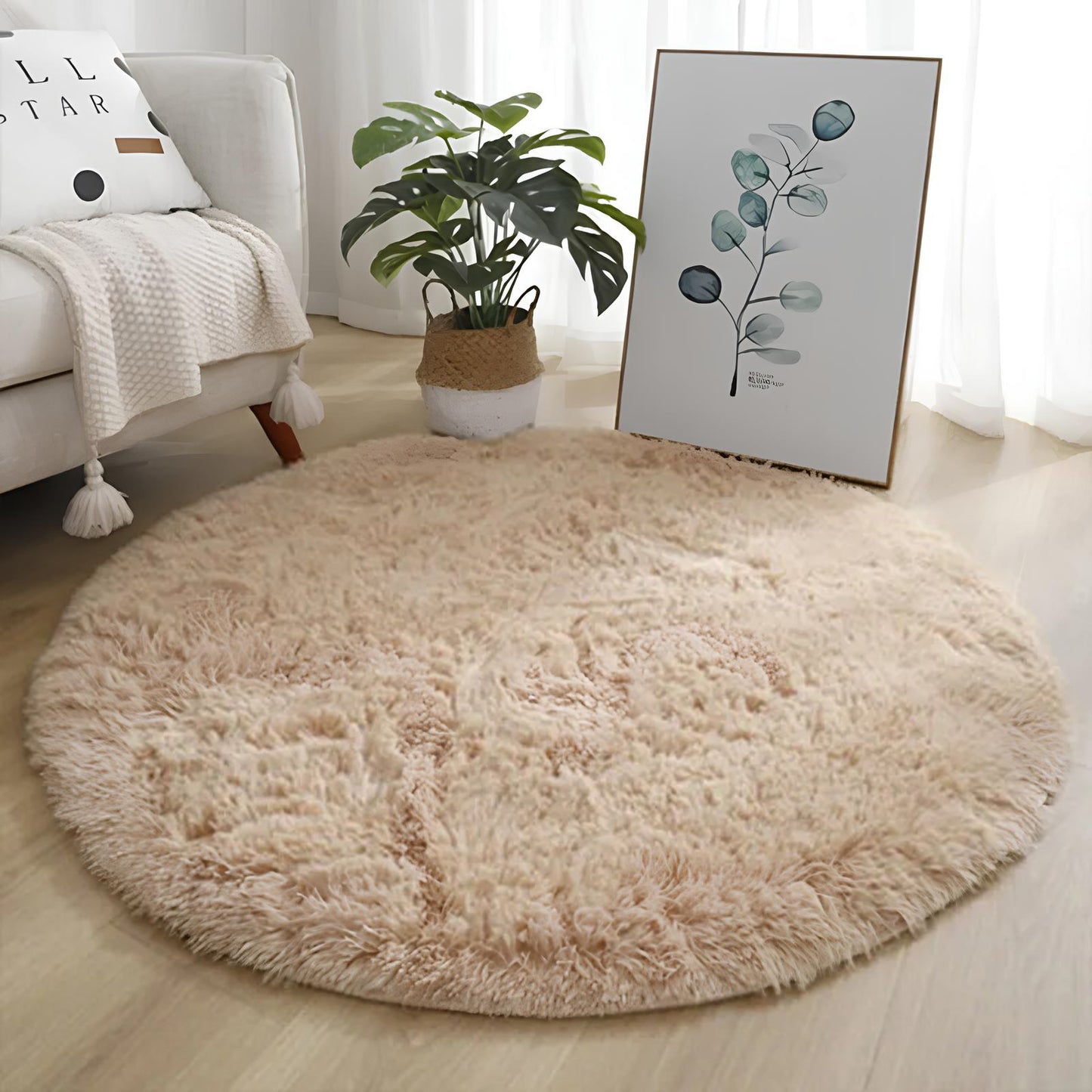 Thick Pile Fluffy White Super Soft Plush Round Rug Mat Carpet - Homevalley.co.uk