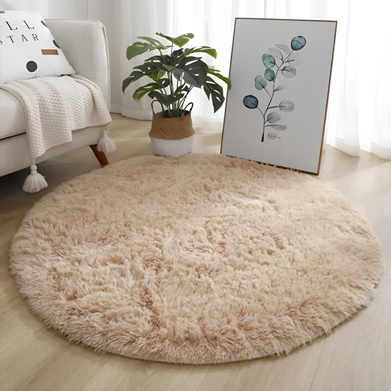 Thick Pile Fluffy White Super Soft Plush Round Rug Mat Carpet - Homevalley.co.uk