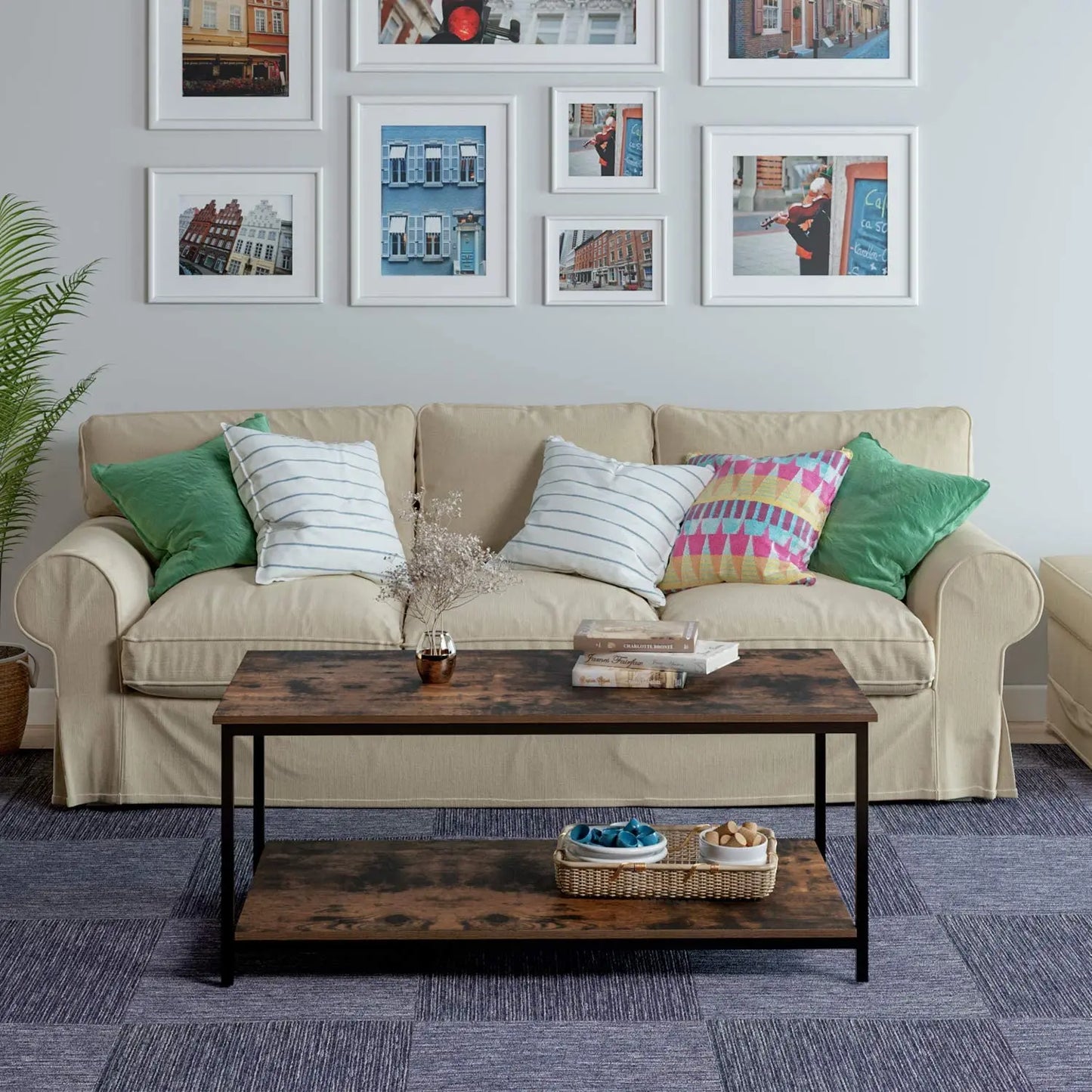 Two Tier Metal Frame Rustic Vintage Coffee Table - Homevalley.co.uk