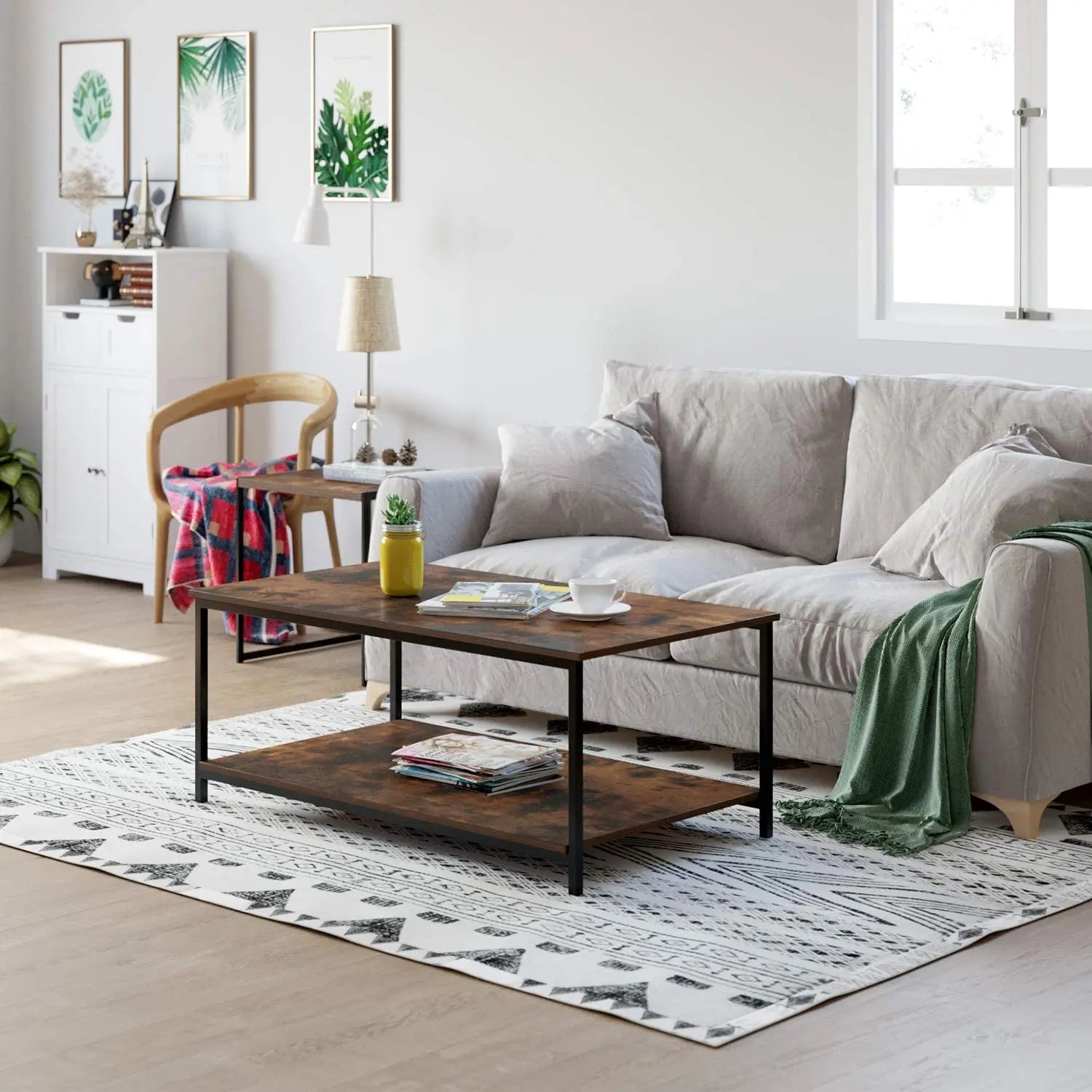 Two Tier Metal Frame Rustic Vintage Coffee Table - Homevalley.co.uk