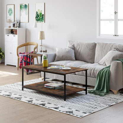 Two Tier Metal Frame Rustic Vintage Coffee Table - Homevalley.co.uk