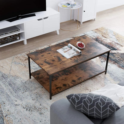 Two Tier Metal Frame Rustic Vintage Coffee Table - Homevalley.co.uk