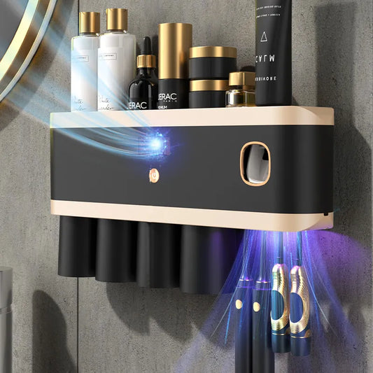 UV Sterilization Toothbrush Holder Magnetic Tooth Cup Bathroom Toothpaste Squeezer Smart Light Energy USB Charging - Homevalley.co.uk