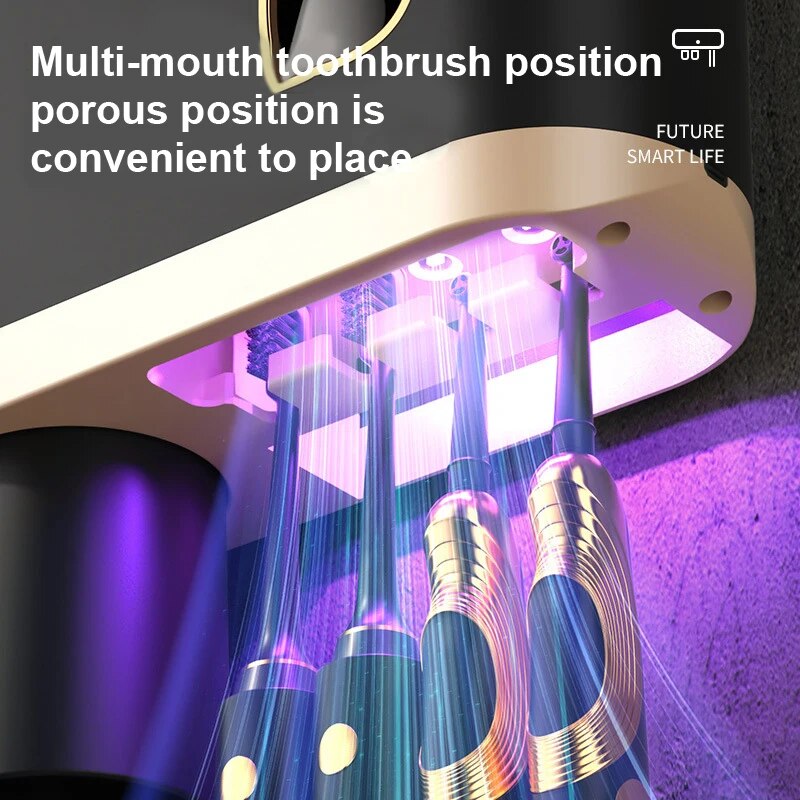 UV Sterilization Toothbrush Holder Magnetic Tooth Cup Bathroom Toothpaste Squeezer Smart Light Energy USB Charging - Homevalley.co.uk