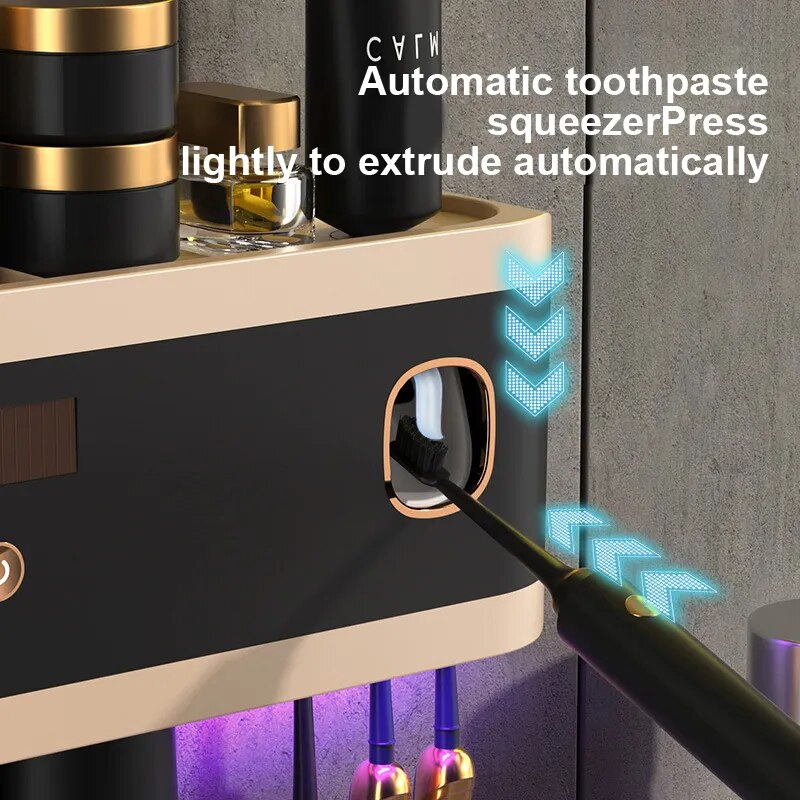 UV Sterilization Toothbrush Holder Magnetic Tooth Cup Bathroom Toothpaste Squeezer Smart Light Energy USB Charging - Homevalley.co.uk