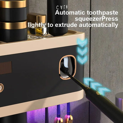 UV Sterilization Toothbrush Holder Magnetic Tooth Cup Bathroom Toothpaste Squeezer Smart Light Energy USB Charging - Homevalley.co.uk