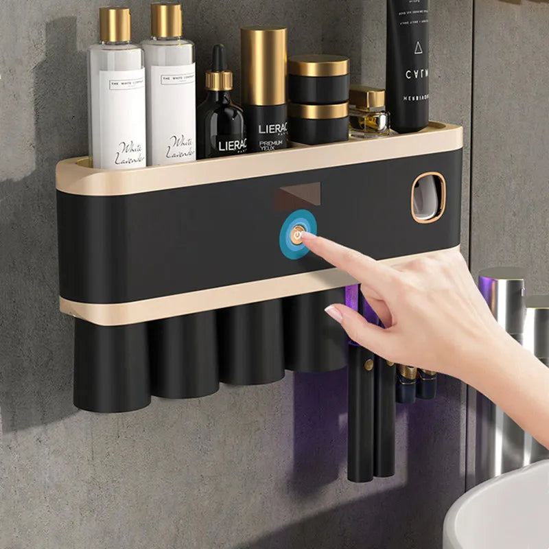 UV Sterilization Toothbrush Holder Magnetic Tooth Cup Bathroom Toothpaste Squeezer Smart Light Energy USB Charging - Homevalley.co.uk