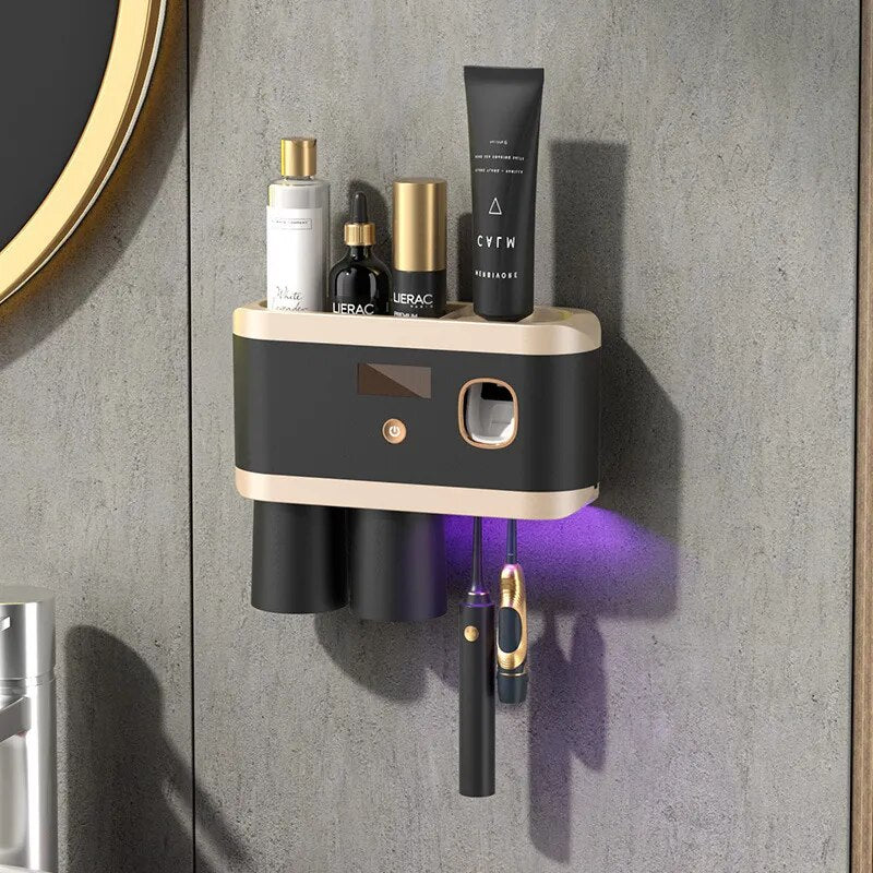 UV Sterilization Toothbrush Holder Magnetic Tooth Cup Bathroom Toothpaste Squeezer Smart Light Energy USB Charging - Homevalley.co.uk