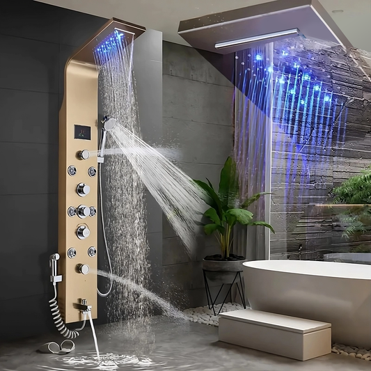 Wall Mounted Waterfall Panel Shower with LED Lights - Homevalley.co.uk
