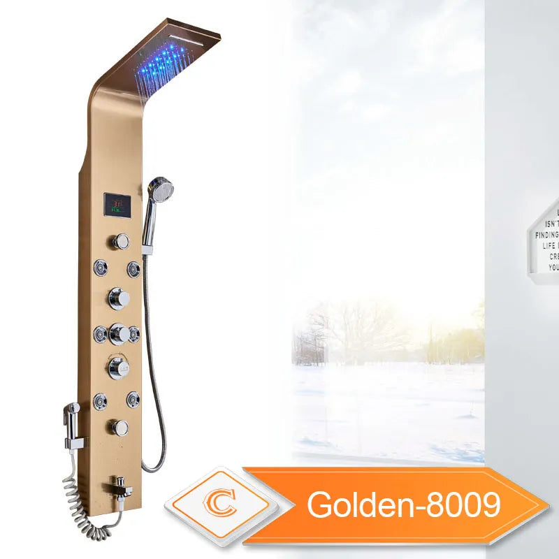 Wall Mounted Waterfall Panel Shower with LED Lights - Homevalley.co.uk