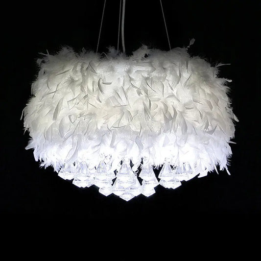 White Crystal and Feather Chandelier - Homevalley.co.uk
