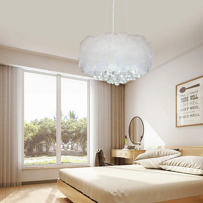 White Crystal and Feather Chandelier - Homevalley.co.uk
