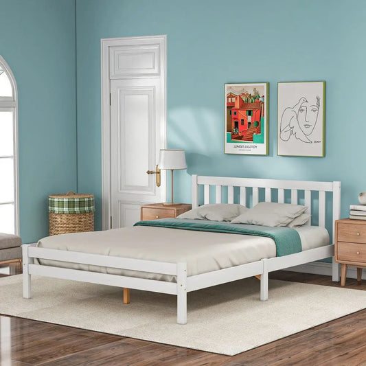 White Grey Solid Wood Double Bed Frame - Homevalley.co.uk