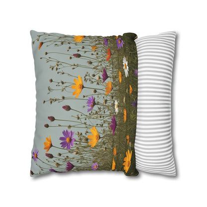 Wild Flowers Cushion Cover, Lilac and Yellow Flowers Cushion Cover, Floral Pillow, Botanical Pillow, Camomile Pillow - Homevalley.co.uk