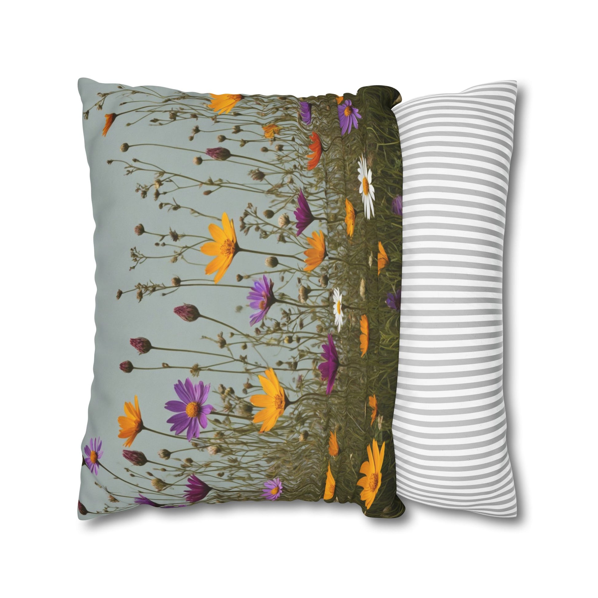 Wild Flowers Cushion Cover, Lilac and Yellow Flowers Cushion Cover, Floral Pillow, Botanical Pillow, Camomile Pillow - Homevalley.co.uk