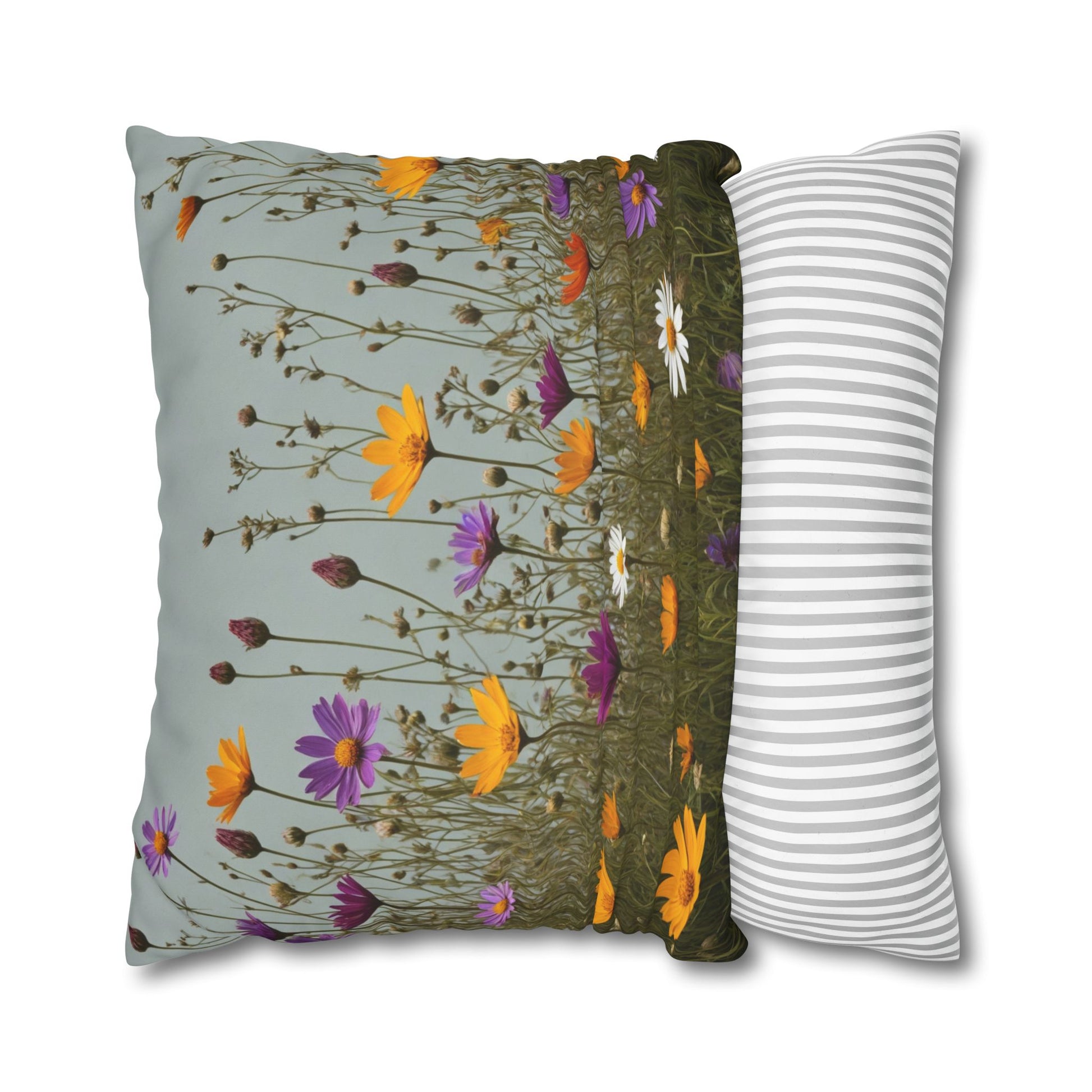 Wild Flowers Cushion Cover, Lilac and Yellow Flowers Cushion Cover, Floral Pillow, Botanical Pillow, Camomile Pillow - Homevalley.co.uk