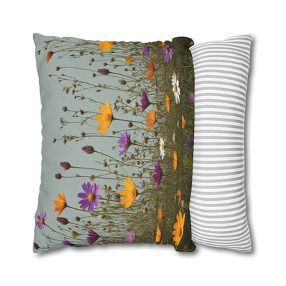 Wild Flowers Cushion Cover, Lilac and Yellow Flowers Cushion Cover, Floral Pillow, Botanical Pillow, Camomile Pillow - Homevalley.co.uk