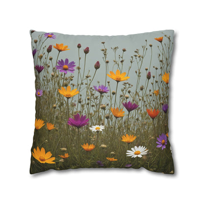 Wild Flowers Cushion Cover, Lilac and Yellow Flowers Cushion Cover, Floral Pillow, Botanical Pillow, Camomile Pillow - Homevalley.co.uk