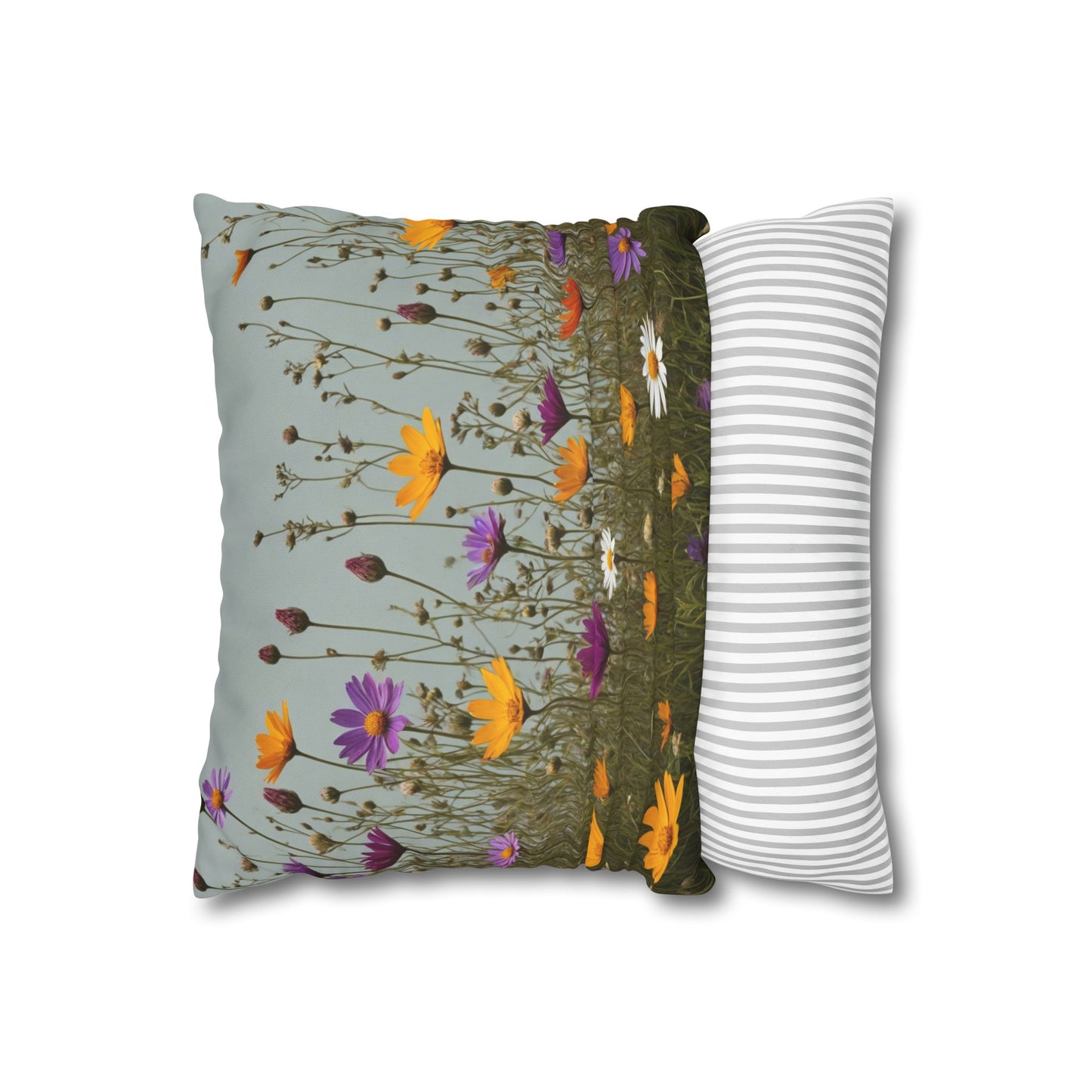 Wild Flowers Cushion Cover, Lilac and Yellow Flowers Cushion Cover, Floral Pillow, Botanical Pillow, Camomile Pillow - Homevalley.co.uk