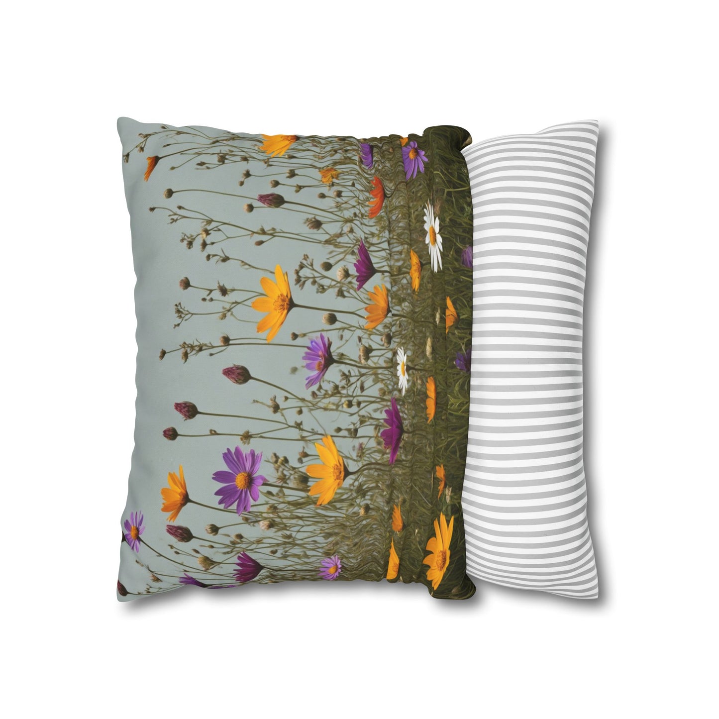 Wild Flowers Cushion Cover, Lilac and Yellow Flowers Cushion Cover, Floral Pillow, Botanical Pillow, Camomile Pillow - Homevalley.co.uk