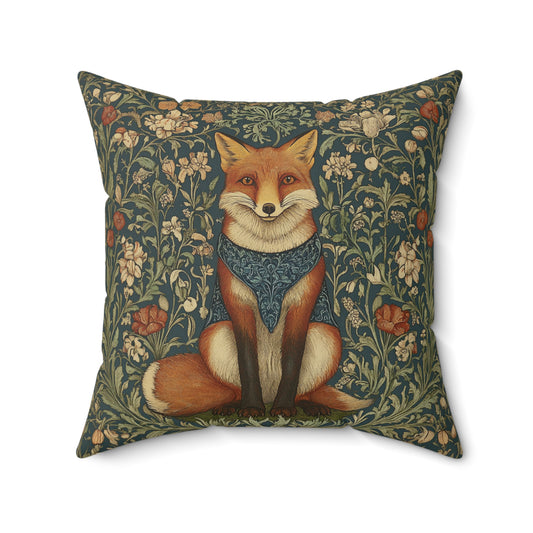 William Morris Style Fox and Botanicals Square Pillow, Fox and Flowers, insert included - Homevalley.co.uk