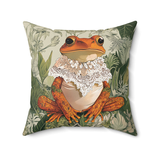 William Morris Style Frog and Botanicals Square Pillow, Frog and Flowers, insert included - Homevalley.co.uk