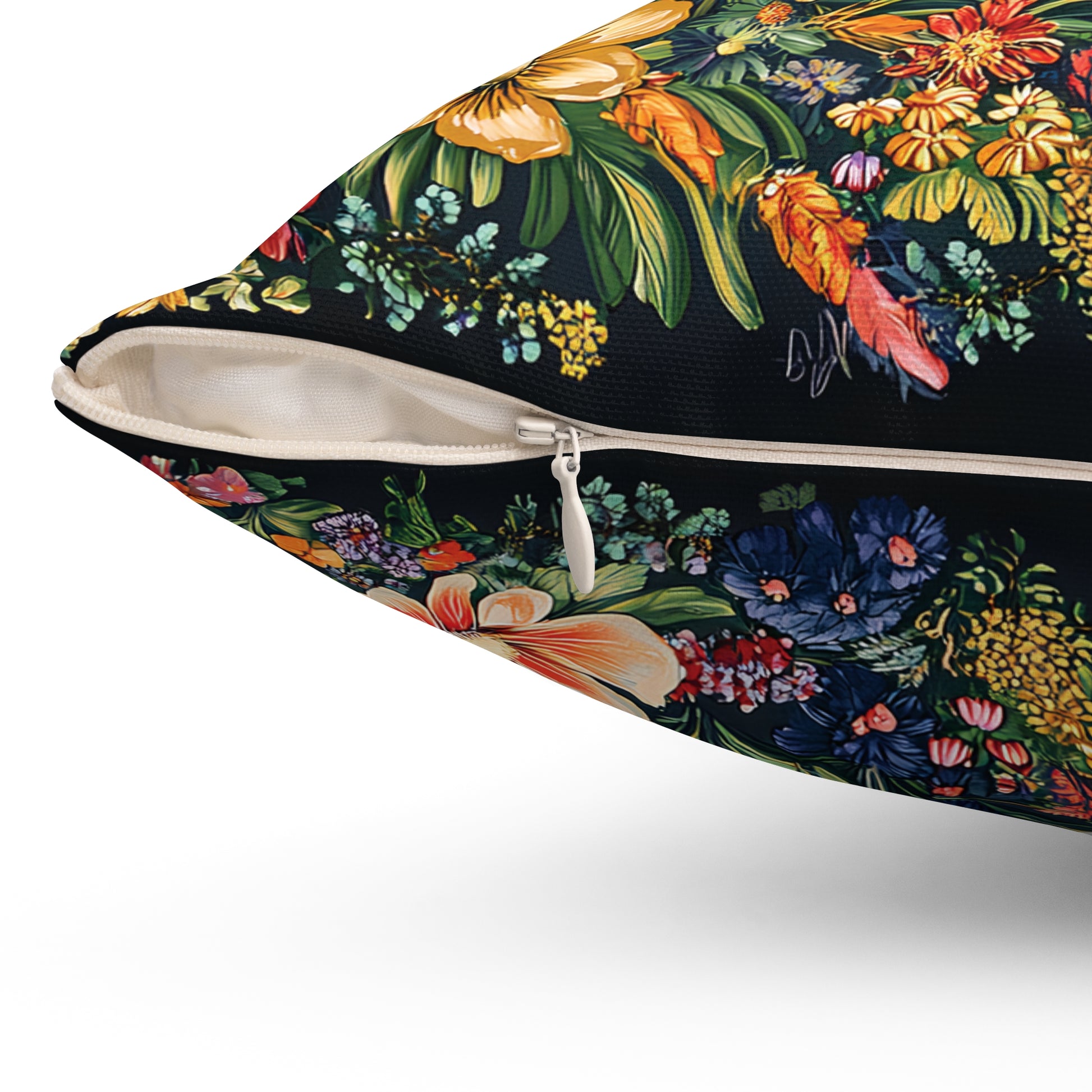 William Morris Style Mushroom and Botanicals Square Pillow, Red Mushroom and Flowers, insert included - Homevalley.co.uk
