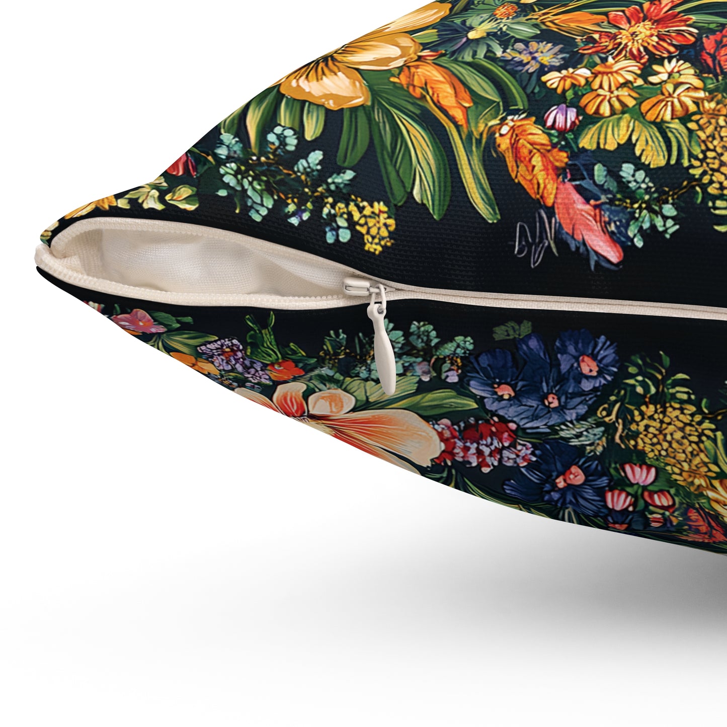 William Morris Style Mushroom and Botanicals Square Pillow, Red Mushroom and Flowers, insert included - Homevalley.co.uk
